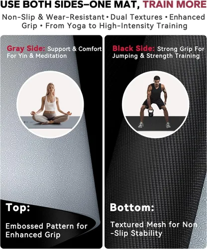 Miniatura 4 de HAPBEAR Large Yoga Mat - 72"x36" Extra Wide Exercise Mat - 1/4" Thick Dual Color PVC Anti-Slip Surface & High Cushioning - Ideal for Yoga, Pilates