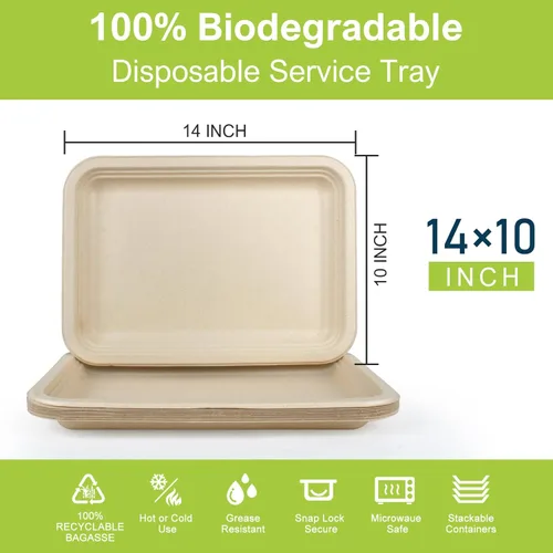 Miniatura 2 de Paquete de 10 platos de comida, platos de papel rectangulares, aptos para microondas, a prueba de remojos, resistentes a cortes, compostables