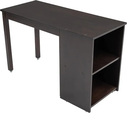 Miniatura 7 de Base de cama baja de madera con escritorio portátil rodante, cama alta individual con armario abierto y cajones, cama baja con estante para niños