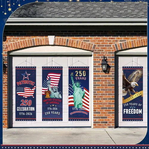Miniatura 4 de Panelee 4 pancartas decorativas para el 250 aniversario de la bandera patriótica de Estados Unidos, para porche, telón de fondo colgante para el Día