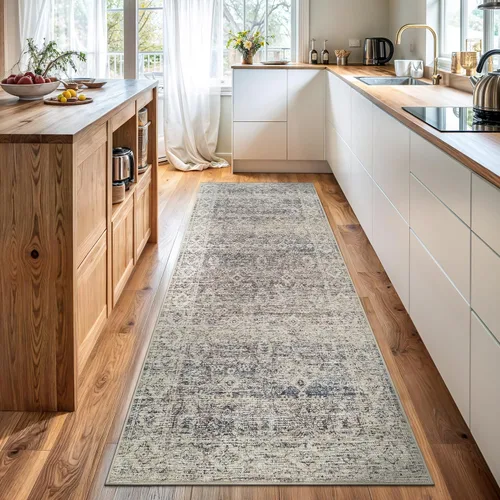 Miniatura 49 de Bloom Rugs Caria Alfombra Lavable Antideslizante de 7 pies - Azul/Carbón Alfombra Tradicional para Entrada, Pasillo, Baño y Cocina - Tamaño Exacto