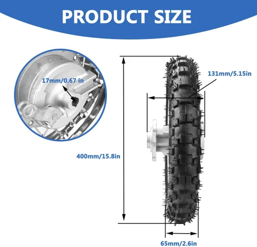 Miniatura 2 de 2.5-10 10" Neumático y rin de rueda trasera de 1.4 x 10 y freno de tambor con rodamiento de 12 mm para BBR50 DRZ70 TTR50 DRZ50 CRF50 PW50 TTR50