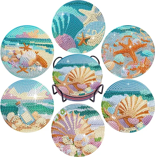 Miniatura 12 de Leatrice 6 piezas de posavasos de arte de diamante pequeños kits de pintura de diamante para adultos con puntos de diamante redondos, taladro