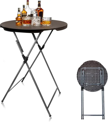 Miniatura 13 de GUAGUA - Mesa alta plegable redonda de 32" de plástico - Mesa versátil de bar, cóctel y pub portátil para fiestas, bistró y eventos (Negro)