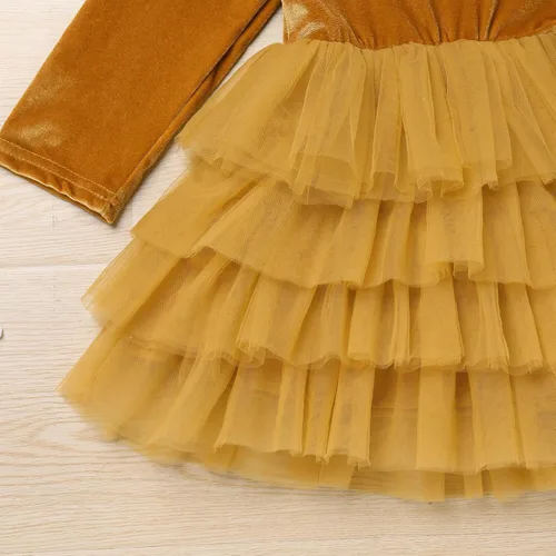 Miniatura 6 de IDOPIP Vestido tutú de terciopelo para niñas pequeñas, vestido de manga larga para princesa, Navidad, cumpleaños, fiesta, boda, vestidos de otoño e