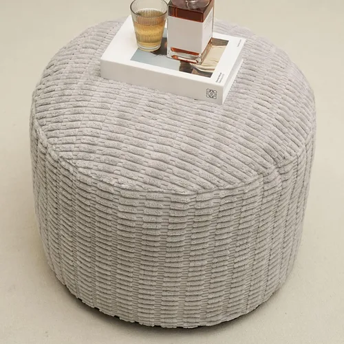 Miniatura 11 de Puf otomano redondo de relleno para reposapiés, cojín otomano de almacenamiento, pufs de piel sintética con relleno de trozos de espuma, silla