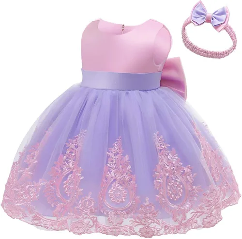 Miniatura 2 de Vestidos de encaje para desfile de bebé de 1-6 años vestido bordado con tocado