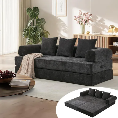 Miniatura 10 de Sofá cama convertible, cómodo colchón plegable, sofá cama modular plegable seccional, sofá plegable con 3 almohadas y reposabrazos, sofás para sala