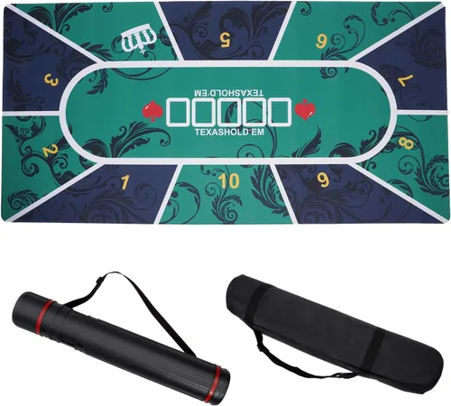 Tapete de póquer para 10 jugadores, tapete de mesa de póquer Texas Hold'em de 47 x 24 pulgadas con respaldo de goma antideslizante, mantel