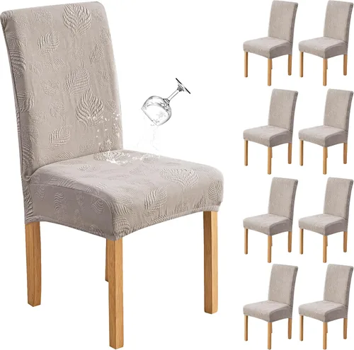 Miniatura 48 de Genina Juego de 2 fundas impermeables para sillas de comedor, fundas elásticas para sillas de comedor con hojas jacquard, protectores extraíbles