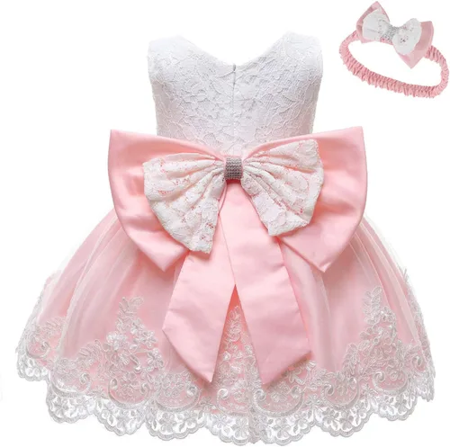 Miniatura 28 de Vestidos de encaje para concursos de niñas bebés de 0-2 años, vestido bordado para fiestas con diadema