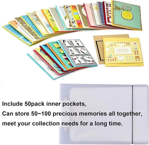 Miniatura 4 de Organizador de tarjetas de felicitación, con capacidad para más de 50 páginas, 2 anillas, carpetas de postales transparentes, álbum de fotos