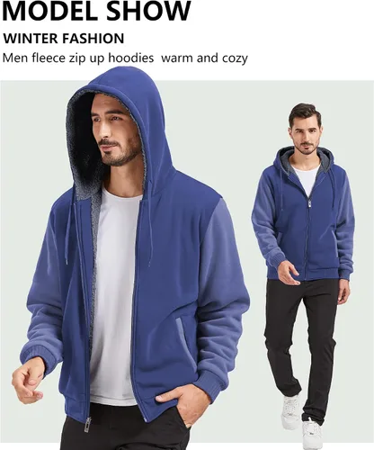 Miniatura 127 de GEEK LIGHTING Sudadera con capucha y cremallera para hombre, forro polar, chaqueta gruesa con capucha para invierno, cálida sudadera atlética