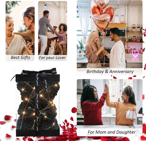 Miniatura 5 de U UQUI - Oso de peluche de rosas de Navidad, regalo para el Día de San Valentín, para esposa, novia, oso de peluche artificial en caja con tira
