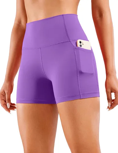 CRZ YOGA Naked Feeling Pantalones cortos de ciclismo para mujer, 4, 5, 6 y 8 pulgadas, cintura alta, para yoga o gimnasia, con elastano, bolsillos
