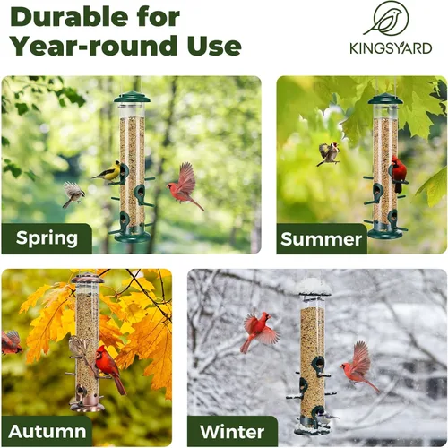 Miniatura 6 de Kingsyard Comederos Metálicos para Pájaros para Exteriores Colgantes, Comedero de Tubo para Pájaros con 6 Puertos de Alimentación, 15 Pulgadas, A