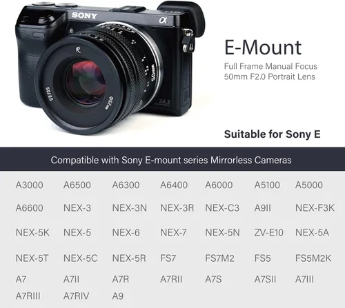 Miniatura 5 de AstrHori Lente manual Prime de marco completo F2.0 de 1.969 in con efecto de desenfoque y ranura de filtro compatible con cámara sin espejo Sony