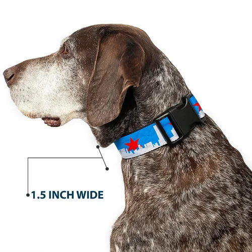 Miniatura 7 de Buckle-Down Collar de clip de plástico, diseño de Chicago Skyline/Flag Distressed Black/White/Red – 1 pulgada de ancho – Se adapta a cuello de 9 a