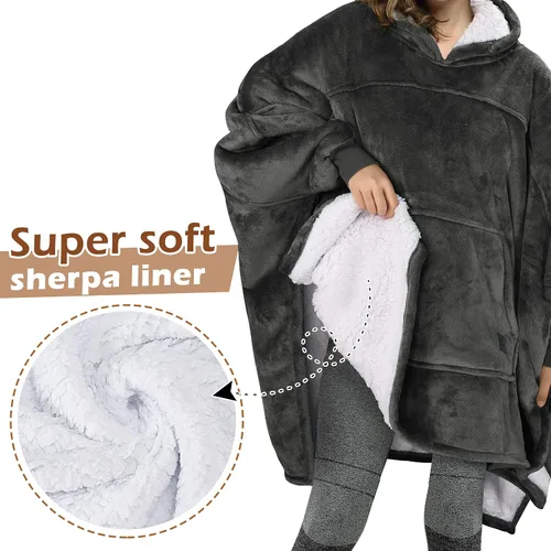 Miniatura 6 de Sudadera tipo poncho de gran tamaño, capa informal con capucha, abrigo con mangas murciélago, manta velluda, cómoda y espaciosa para adultos, unisex.