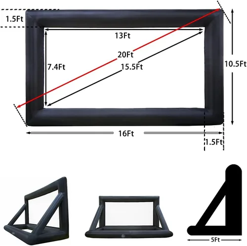 Miniatura 3 de Pantalla de cine inflable de 20 pies, pantalla de proyección delantera y trasera, sin costuras, ideal para noches de cine, fiestas en la piscina