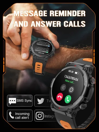 Miniatura 5 de Loluka Relojes inteligentes militares para hombres, reloj inteligente táctico, responder llamadas, monitor de frecuencia cardíaca, rastreador