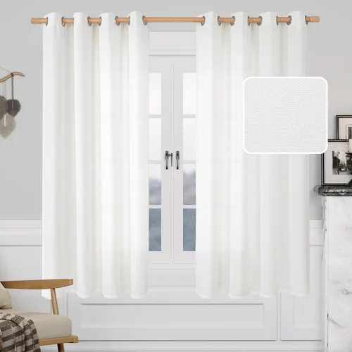 Miniatura 23 de LAMIT Cortinas de Lino Blancas Semitransparentes para Dormitorio, Paneles Filtrantes de Luz, Cortinas de Lino con Ojales de Protección de Privacidad