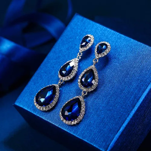 Miniatura 111 de EleQueen Pendientes de cristal austriaco en tono dorado para mujer, forma de pera de 2.5 pulgadas, color esmeralda