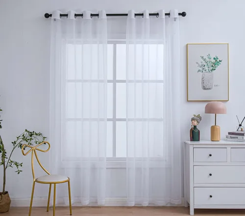 Miniatura 55 de PI - Cortinas traslúcidas con paneles pequeños, cortina transparente para ventana de cocina, mirador, 2 paneles
