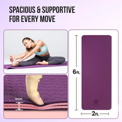 Miniatura 2 de Live Well - Tapete de yoga TPE para mujer, antideslizante, con correa, extra grueso de 0.236 pulgadas, color rosa, para entrenamiento en casa y uso