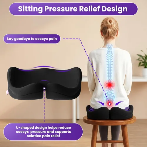 Miniatura 2 de ZZ-WELL - Cojines de asiento para sillas de oficina, cojín patentado para alivio de presión de coxis para dolor de coxis, almohadas de espuma