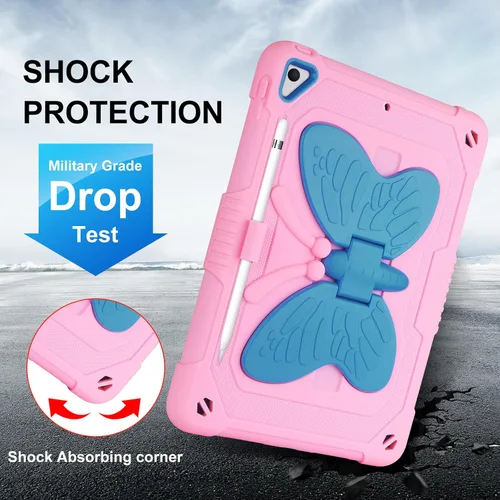 Miniatura 4 de VOFUOE Funda para iPad de 6ª/5ª generación con protector de pantalla para iPad 9.7, 2018 2017, correa de soporte de mariposa, muñecos, portalápices