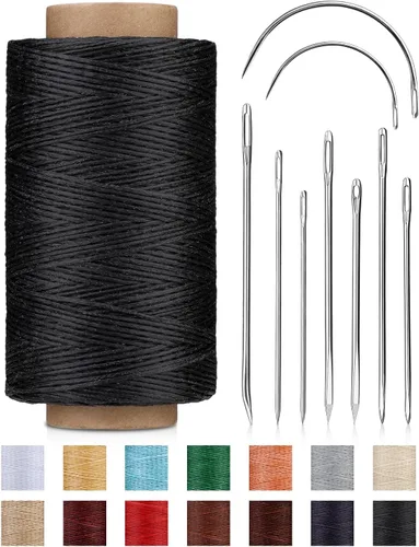 DIUDUS Hilo encerado de 218 yardas, hilo encerado de cuero con agujas de coser resistentes, hilo de cuero para coser a mano, reparación de cuero,