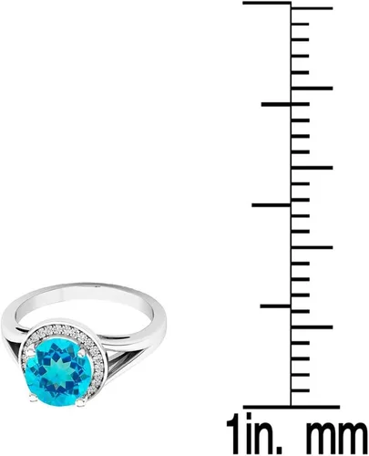 Miniatura 16 de Dazzlingrock Collection Anillo de compromiso redondo de 0.276 in con halo de diamante blanco y vástago dividido para ella en oro macizo de 14