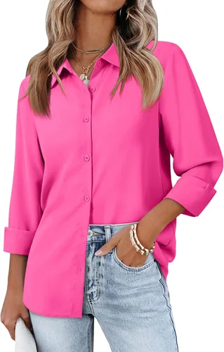 Miniatura 11 de siliteelon Camisas de manga larga con botones de gasa para mujer: blusas de trabajo con cuello para negocios, oficina, vestidos casuales
