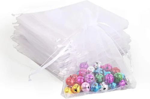 Miniatura 10 de Lautechco 100 bolsas de organza – 4 x 6 pulgadas, bolsas de regalo de malla beige con cordón para Navidad