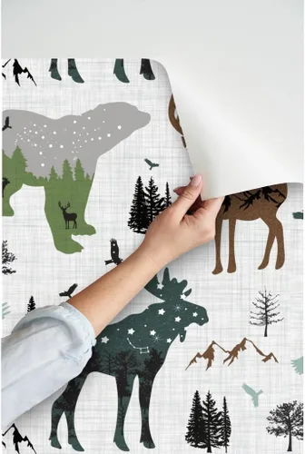 Miniatura 3 de Spoonflower Papel tapiz para despegar y pegar, diseño de animales del bosque ártico, bosque, montañas de Alaska, aventura, oso, alce, papel tapiz