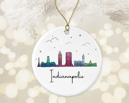 Miniatura 2 de Adorno de la ciudad de Indianápolis, adorno de Navidad de la ciudad de Indianápolis, adorno de Navidad de puntos de interés, gráfico colorido