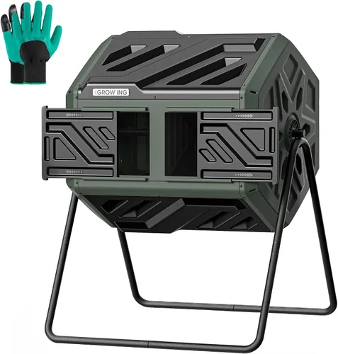 Miniatura 13 de THE GROW'ING Contenedor de compostaje actualizado de 43 galones para exteriores, compostador giratorio de montaje rápido, compostador de doble