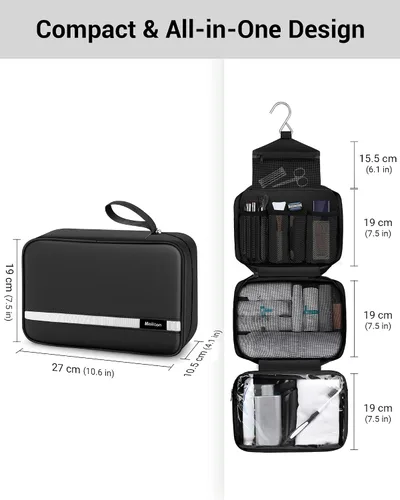 Miniatura 3 de Neceser de aseo para hombres y mujeres, bolsas de aseo grandes para viajar, bolsa de higiene compacta colgante con 4 compartimentos, bolsa de ducha