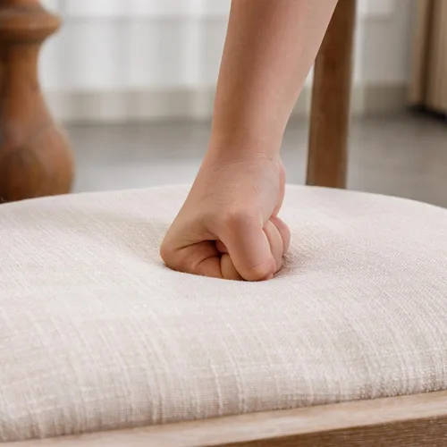Miniatura 7 de Kmax Sillas de comedor de mediados de siglo, sillas de cocina de tela moderna con marco con acabado de nogal natural, respaldo curvado de lino, beige