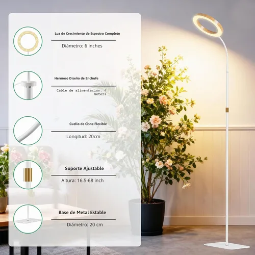 Miniatura 7 de SDOVUERC Luz de crecimiento de espectro completo con soporte para plantas de interior, luz de plantas de suelo, temporizador de 6/12/18H, 3 modos