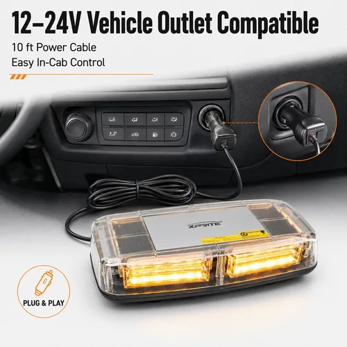 Miniatura 5 de Xprite COB LED Luces Estroboscópicas de Baliza Ámbar para Techo con Base Magnética 19 Patrones Intermitentes, Luz de Advertencia de Seguridad