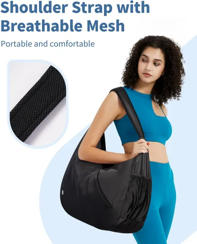 Miniatura 7 de Ceneda Bolsa de gimnasio grande para mujer, bolsa de lona deportiva con soporte oculto para esterilla de yoga y compartimento para zapatos, bolsa