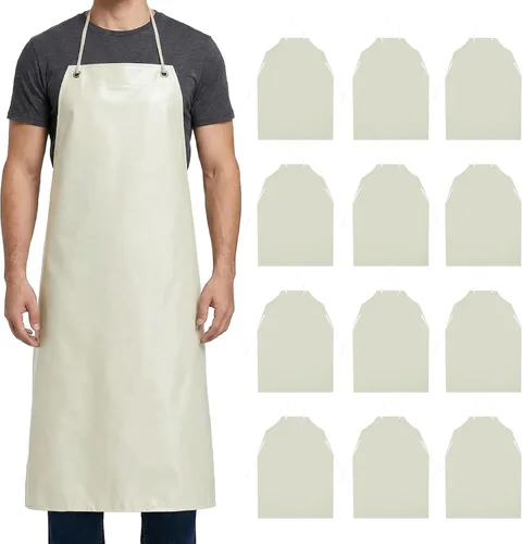 Xpose Safety Heavy Duty Vinyl Waterproof Aprons, White - For Home, Industrial and Commercial Use - Chemical Resistant Blanco