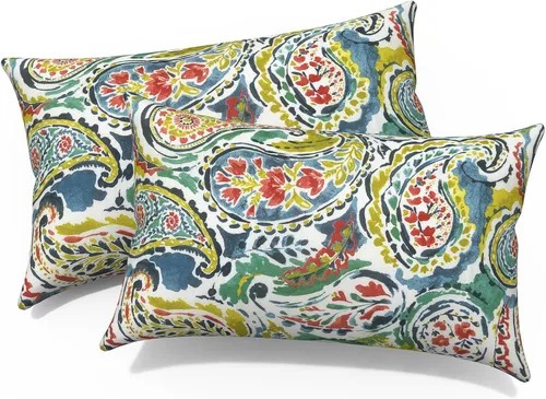 Miniatura 740 de Juego de 2 almohadas para exteriores de 16 x 16 pulgadas, repelentes al agua con interiores, para muebles de patio, hogar, jardín, geometría bohemia
