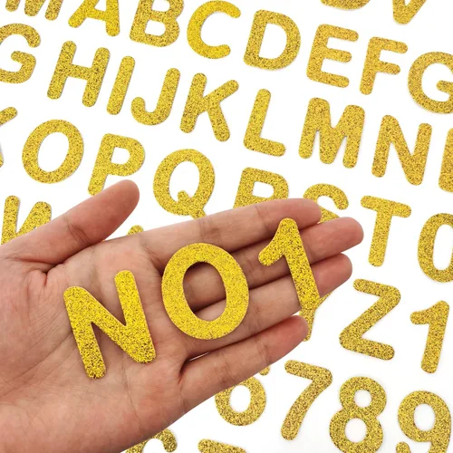 Miniatura 21 de 72 piezas de parches de letras y números para planchar con purpurina, parche bordado del alfabeto A-Z, números del 0 al 9 para chaquetas, mochilas