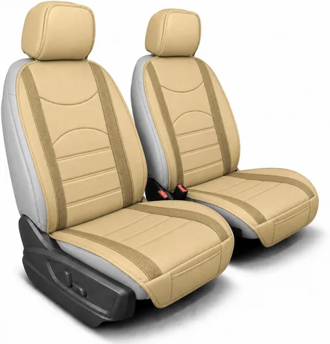 FH Group Juego de fundas para asientos delanteros de automóvil de piel sintética marrón y bronce para asiento de respaldo bajo, ajuste universal,