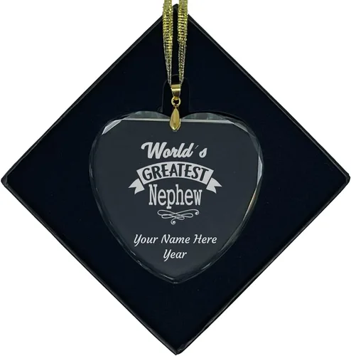Miniatura 6 de LaserGram Adorno de Navidad de vidrio personalizado, sobrino más grande del mundo, idea de regalo grabada con láser personalizada (forma de diamante)