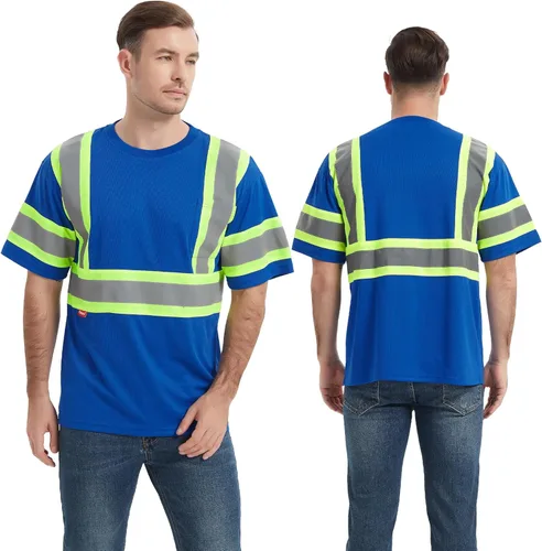 Miniatura 5 de ProtectX Camiseta de seguridad reflectante de manga corta de alta visibilidad, camisas de alta visibilidad transpirables resistentes para hombres