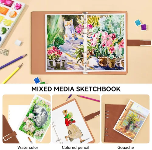 Miniatura 2 de Libro de bocetos de acuarela Lightwish, 100% algodón sin ácidos, papel de acuarela prensado en frío de 300 gsm/140 lb para artistas, adultos